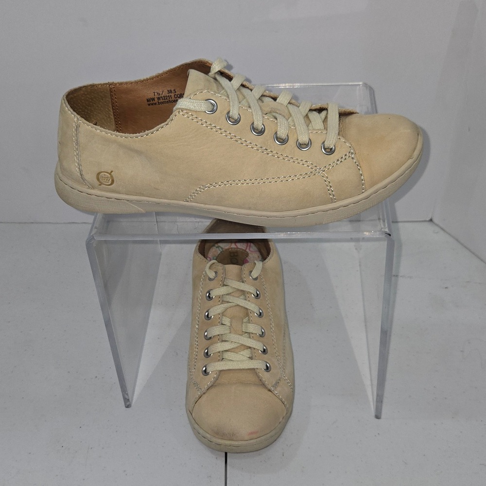 Born W12211 Tan Leather Lace Up Sneakers Womens 7.5 M/W CQB11 Casual Comfort